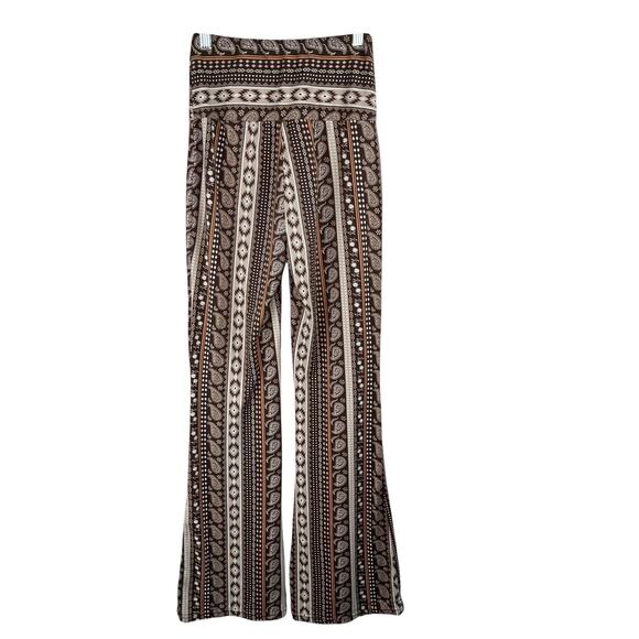 Shosho Brown Aztec Paisley Floral Stripe Flared T-Shirt Legging Pants Small - Picture 2 of 10